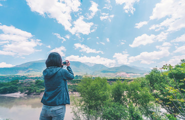 Asian women travel nature.