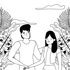 Couple of woman and man cartoon design vector illustration