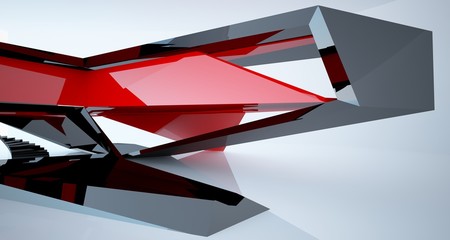 Naklejka premium Abstract architectural red and black gloss interior of a minimalist house with large windows.. 3D illustration and rendering.