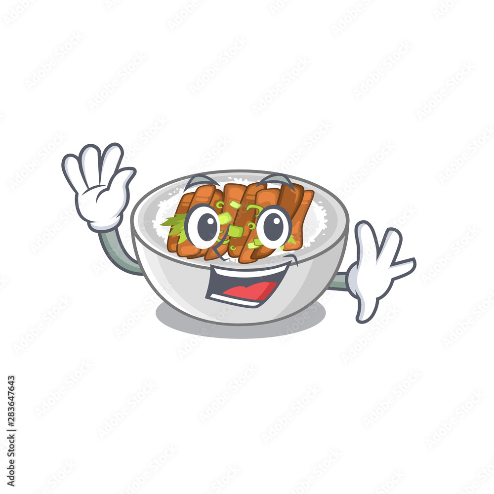 Canvas Prints Waving donburi is served in cartoon bowl