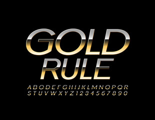 Vector chic Logo Gold Rule. Bright stylish Font. Golden set of Alphabet Letters, Numbers and Symbols.