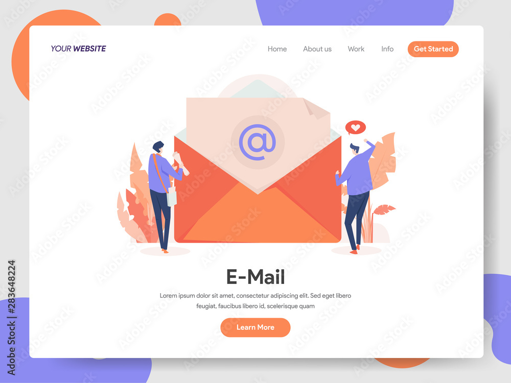 Poster landing page template of e-mail illustration concept. modern design concept of web page design for w