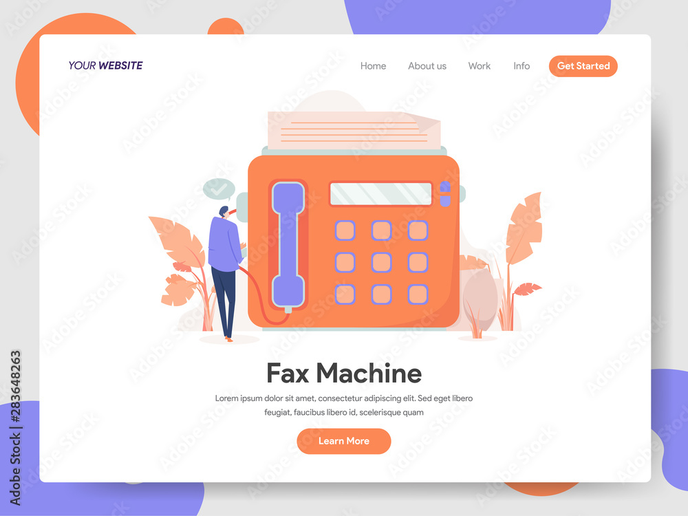 Poster landing page template of fax machine illustration concept. modern design concept of web page design 