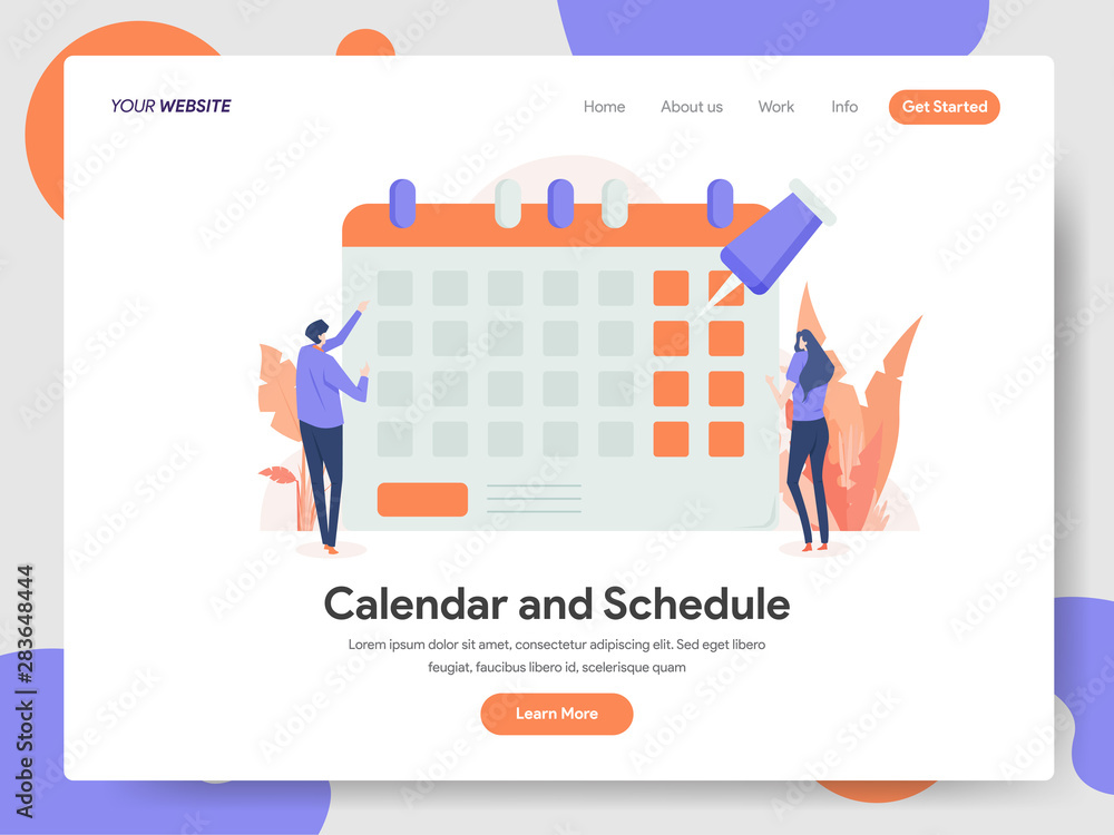 Poster landing page template of calendar and schedule illustration concept. modern design concept of web pa
