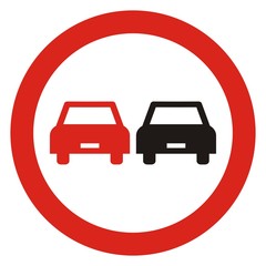 No overtaking, road traffic sign, vector icon. Circular prohibition sign.