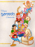 illustration of Indian people celebrating Lord Ganpati background for Ganesh Chaturthi festival of India