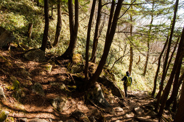 Hiking in the beautiful Mount Nantai and Lake Chuzenji in autumn season, Nikko, Japan