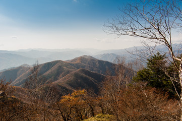 Hiking in the beautiful Mount Nantai and Lake Chuzenji in autumn season, Nikko, Japan