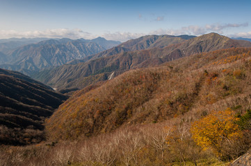 Hiking in the beautiful Mount Nantai and Lake Chuzenji in autumn season, Nikko, Japan ( Aerial photography )
