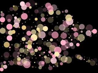 Bokeh lights effect vector. Gold, pink and rose color round confetti dots