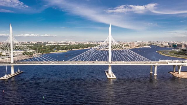 The cable-stayed bridge across the Petrovsky fairway of the western high-speed diameter. St. Petersburg. Russia.