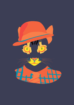 poster card with cute cat in hat and sute