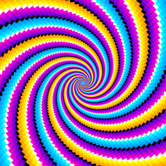 Colorful spiral mosaic pattern. Optical expansion illusion.