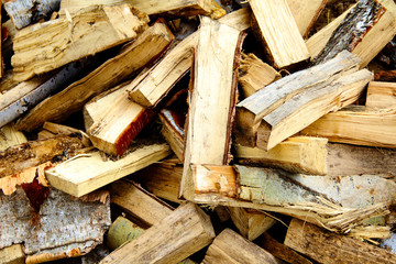The texture of the chopped firewood