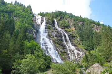 Scenic view of Nardis waterfalls in Brenta Dolomites, Italy