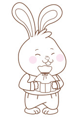 Mid autumn cute rabbit cartoon in black and white
