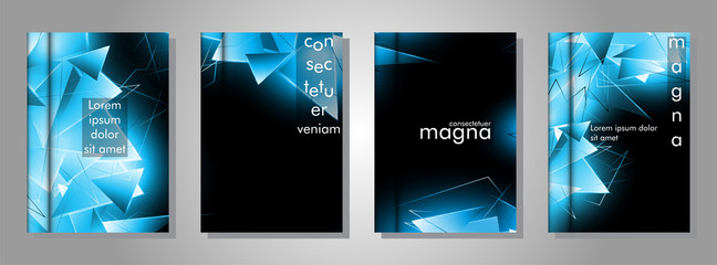 set the book cover the background of the light Triangle. Abstract composition of 3D triangles. Modern geometric blue backgrounds isolated black