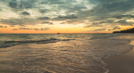 Colorful sunrise at Atlantic ocean coast