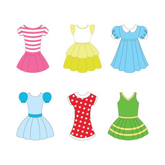 set of dresses for girls on white background