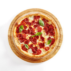 Pepperoni or Diabola Pizza with Salami, Chili Pepper Isolated on White