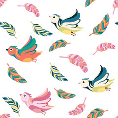 seamless pattern birds and feathers