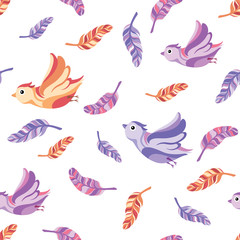 seamless pattern birds and feathers