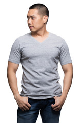Obraz premium Grey top dry on asian model for mockup template