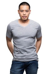 Fototapeta premium Grey top dry on asian model for mockup template