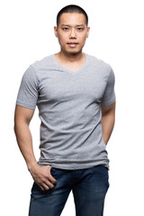 Fototapeta premium Grey top dry on asian model for mockup template