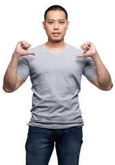 Grey top dry on asian model for mockup template