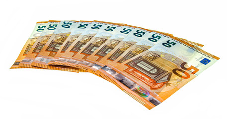 Naklejka premium Euro notes are laid out creatively. Euro notes as a background on a long banner in high resolution. Beautiful original cash flow.