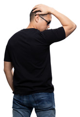 Black v-neck tshirt on asian model