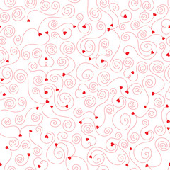 Fototapeta na wymiar seamless pattern Hearts and swirls on white background