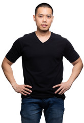 Fototapeta premium Black v-neck tshirt on asian model