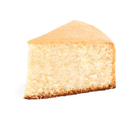Piece of delicious fresh homemade cake on white background