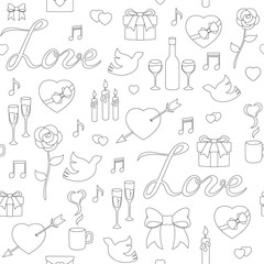Line seamless pattern doodle love