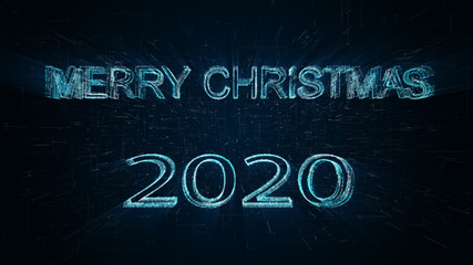 Christmas 2020, greeting glow white blue particles.