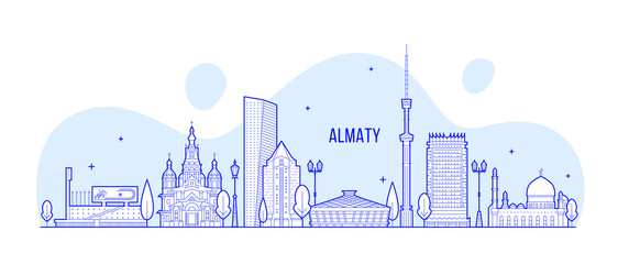 Almaty skyline Kazakhstan linear art city vector