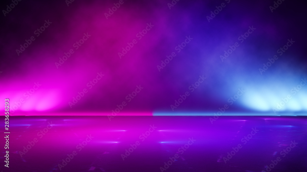 Wall mural empty purple neon light with smoke ,abstract background,ultraviolet concept,3d render - Wall murals