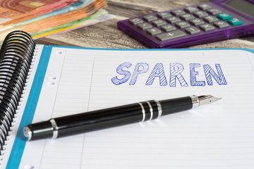 Euro Geld, Taschenrechner und Sparen