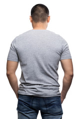 Grey top dry on asian model for v-neck tshirt blank mockup