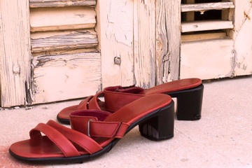 Fototapeta na wymiar Pair of old women shoes