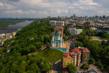 Aerial top view of Saint Andrew's church from above