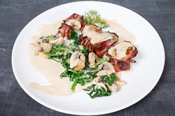 Bacon wrapped pork tenderloin.