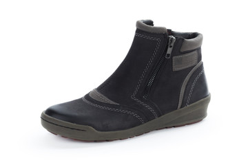 Female autumn-winter leather ankle  boots isolated on white background