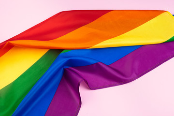 Obraz premium Fabric texture of gay rainbow flag close up
