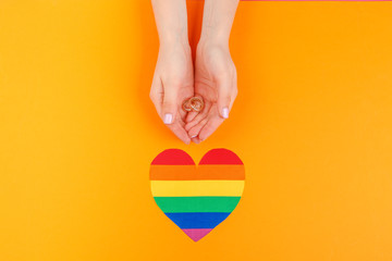 Gay Marriage Concept with Rainbow flag and rings