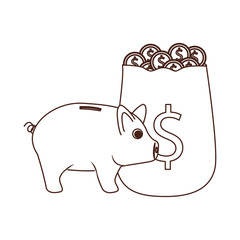 silhouette of money savings and pig on white background
