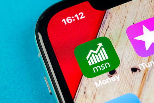 Sankt-Petersburg, Russia, September 19, 2018: Microsoft MSN money application icon on Apple iPhone X smartphone screen close-up. Microsoft msn money app icon. Social network. Social media icon