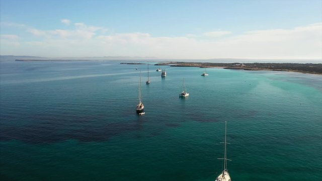 Beautiful view of the bay with yachts aerial view